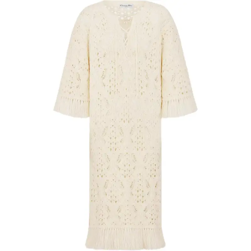 DIOR Dioriviera FW25 Long Sleeved Dress Regular Fit Women's Ecru