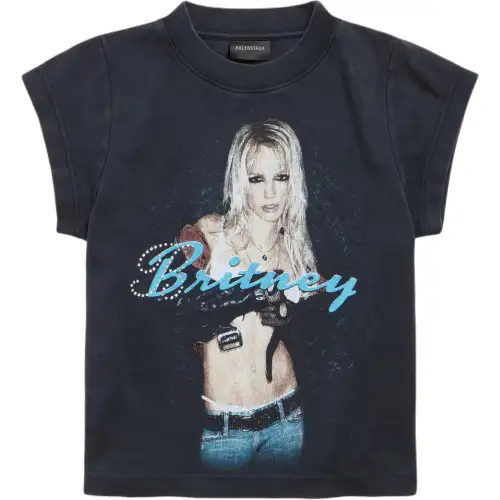 Balenciaga T Shirt Women's Blue Black Slim Fit