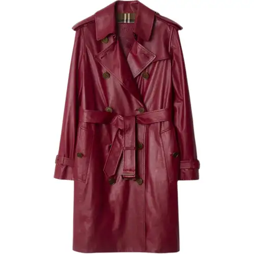 Burberry SS25 Leather Jacket Women's Raspberry Red