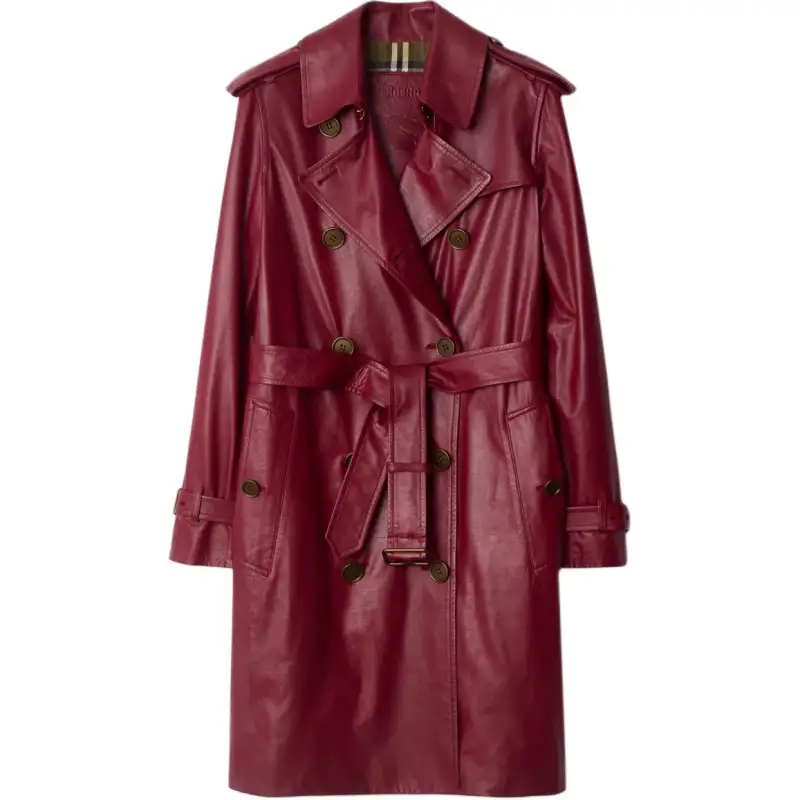 Burberry SS25 Leather Jacket Women's Raspberry Red