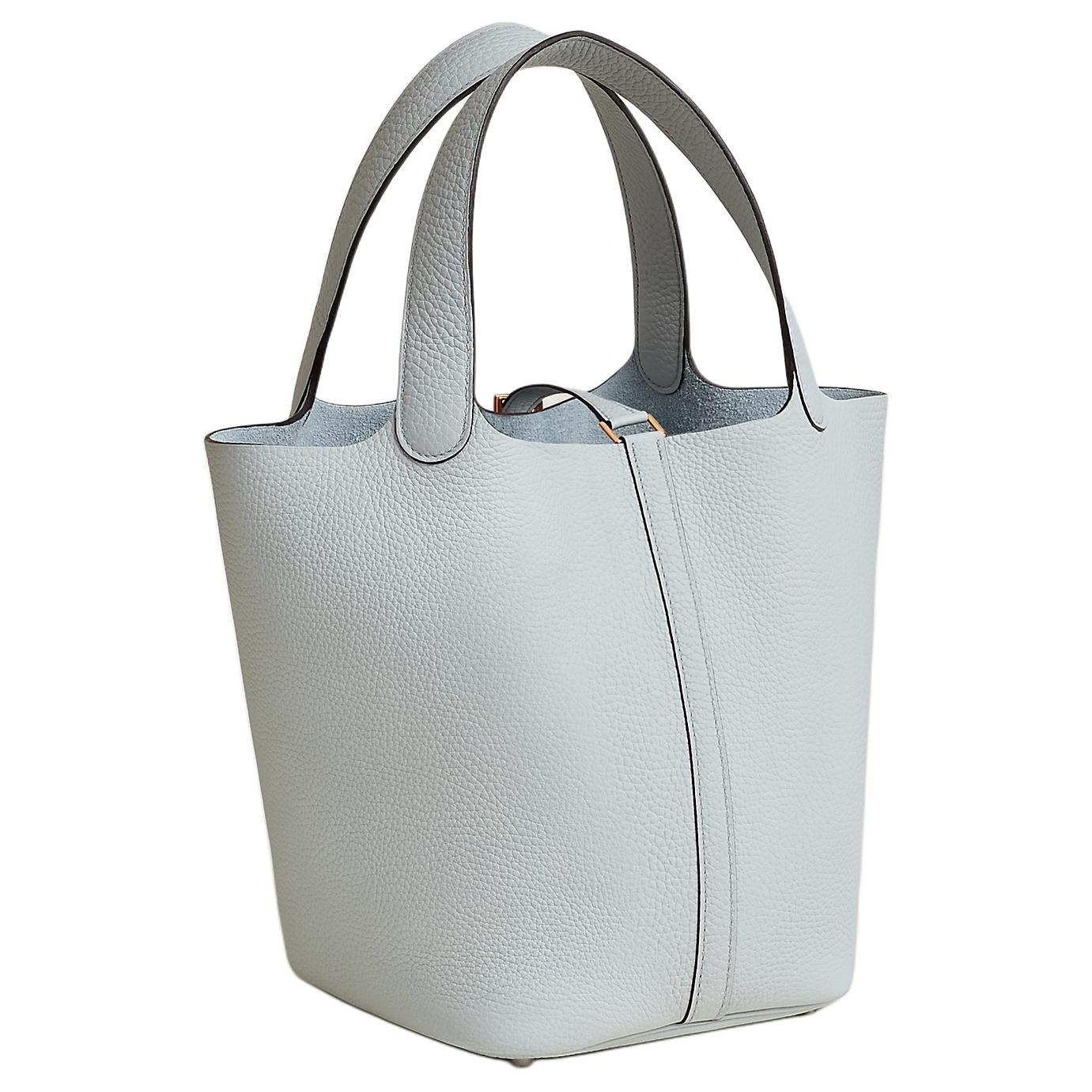 Женская сумка Hermes Picotin Lock 22 Clemence 22 08 Bleu Pale (светло-голубая) — фото 3