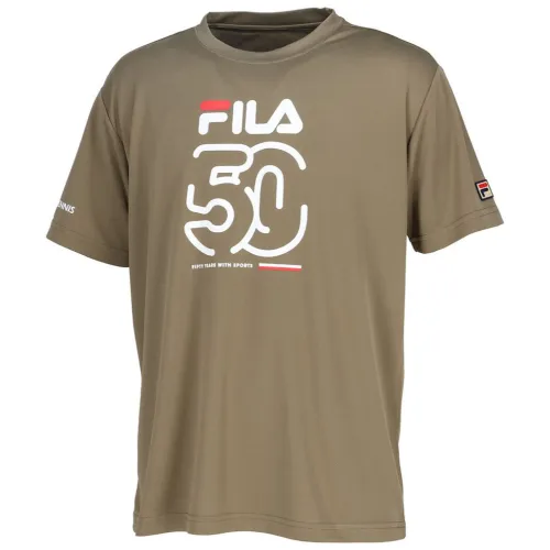 FILA Tennis T Shirts Unisex Khaki Crew Neck Moderate Straight Fit