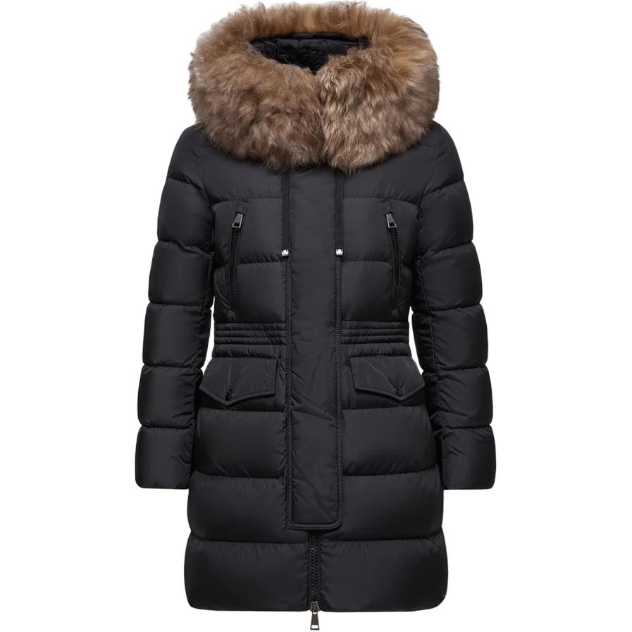 Женская куртка Moncler Aphroti Hooded Shearling-Trimmed Long Down Jacket (черная)