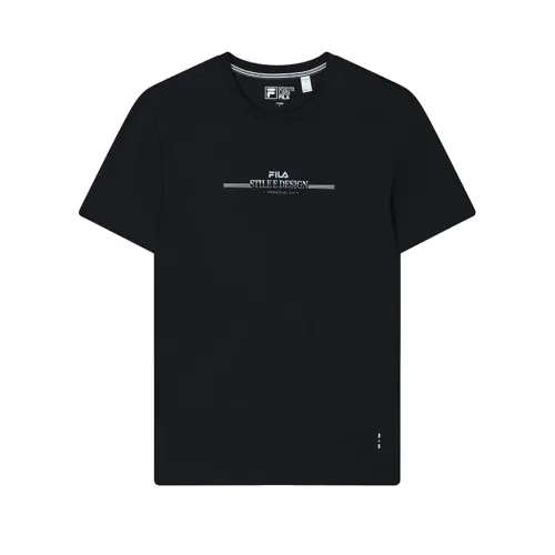 FILA WHITE T Shirts Men's Legend Blue Crew Neck Moderate Straight Fit