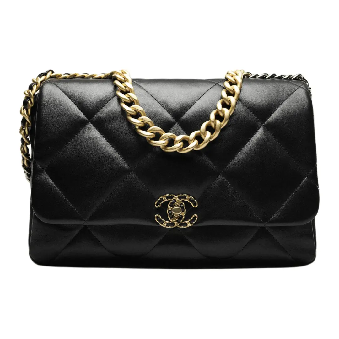 CHANEL 19Bag Bright Lambskin Flap Bag Crossbody Bag Extra Large Women's Black
