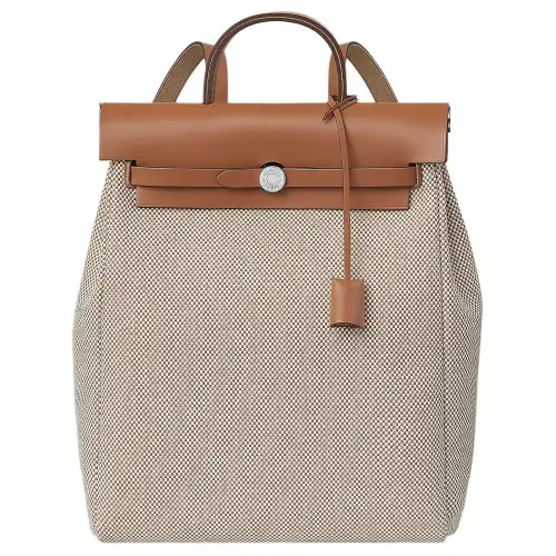 HERMES Herbag Zip Criss Viking Canvas And Hunter Cow Leather Shoulder Bag, Crossbody Bag, Handbag Unisex