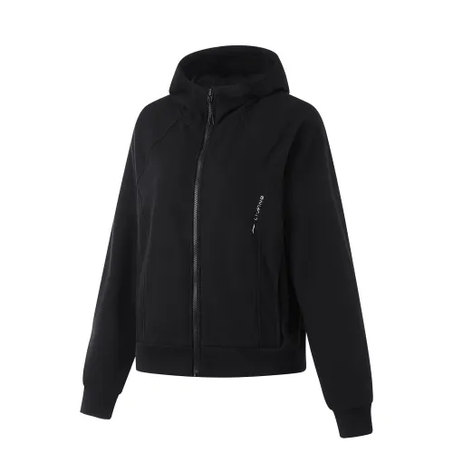 Li Ning Fitness Series Fleece Lined Thermal Hooded Cardigan Raglan Loose Fit Long Sleeved Sweatshirt Women's
