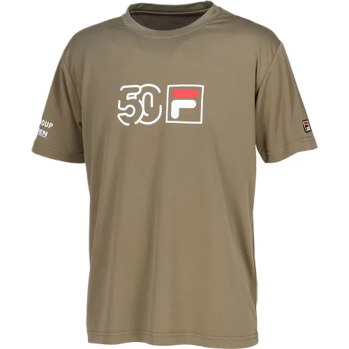 FILA T Shirts Unisex Khaki Crew Neck Moderate Straight Fit