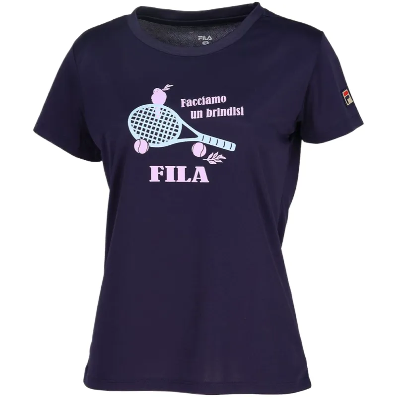 FILA T Shirts Women's Navy Blue Crew Neck Moderate Straight Fit