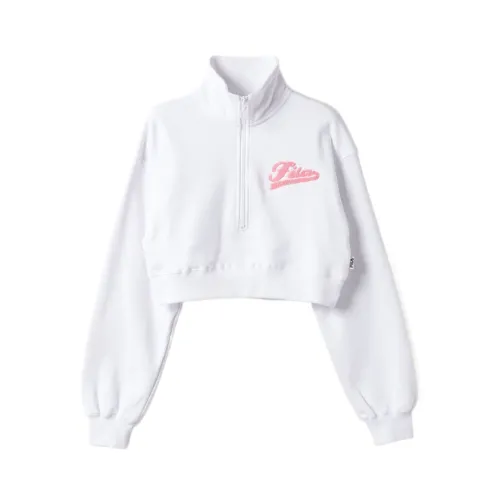 FILA Crop Tops Women's White Stand Collar Moderate