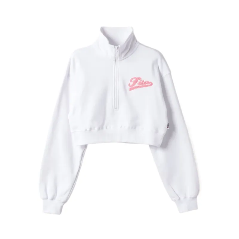 FILA Crop Tops Women's White Stand Collar Moderate