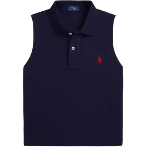 Polo Ralph Lauren Short pony sleevless, fitted dark blue polo, with embroidery, cut