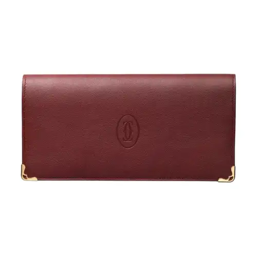 CARTIER Cow Leather Card Holder, Wallet Women's Burgundy