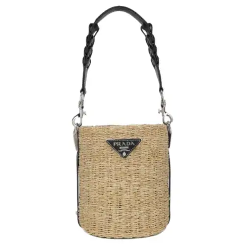 PRADA Woven Cotton Bucket Shoulder Bag Women's Light Umber