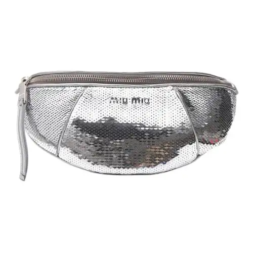 MIU MIU Leather Blend Acetate Fiber Fanny Pack Women's Silver