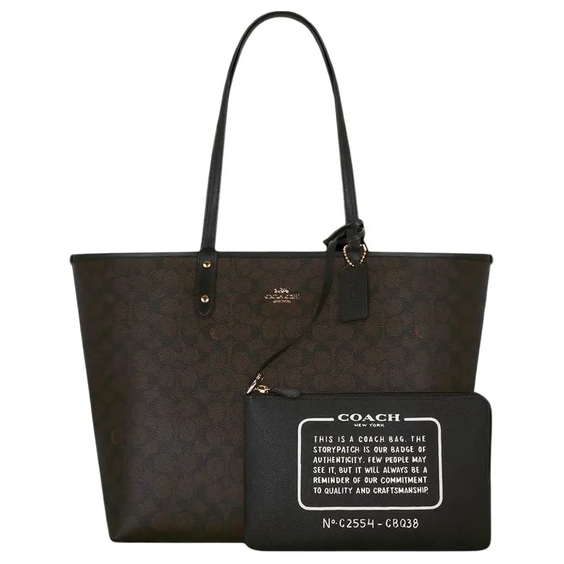 COACH City PVC Tote Bag, Shopping Bag, Handbag, Shoulder Bag Large Women's Dark Brown