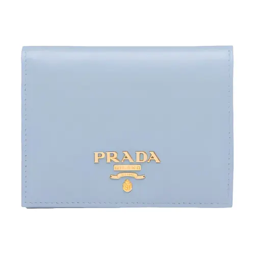 PRADA Letter Print Saffiano Leather Wallet Small Women's Blue