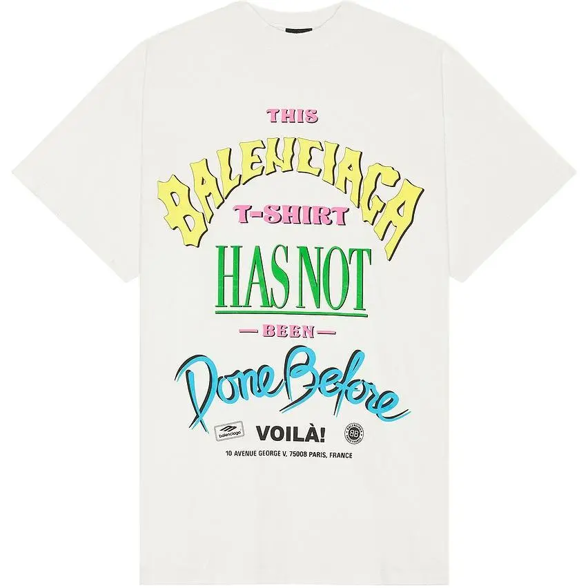 Balenciaga Logo Letter Print Long Crew Neck Short Sleeved SS24 T Shirt Loose Fit Unisex White