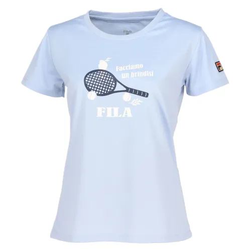 FILA T Shirts Women's Gray Blue Crew Neck Moderate Straight Fit