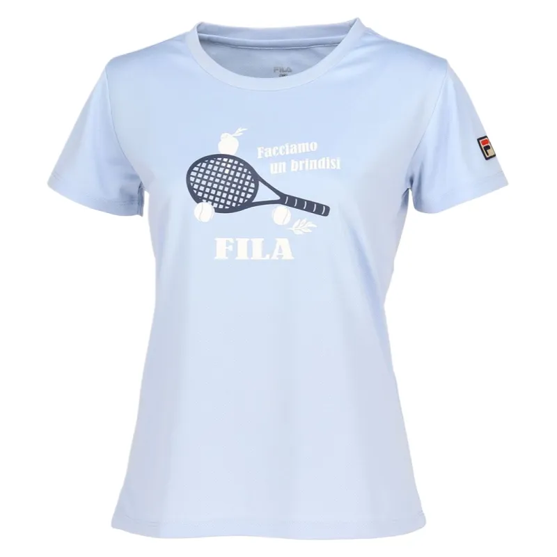 FILA T Shirts Women's Gray Blue Crew Neck Moderate Straight Fit