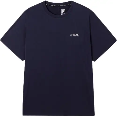 FILA Unisex T Shirts Unisex Navy Blue Crew Neck Moderate Straight Fit