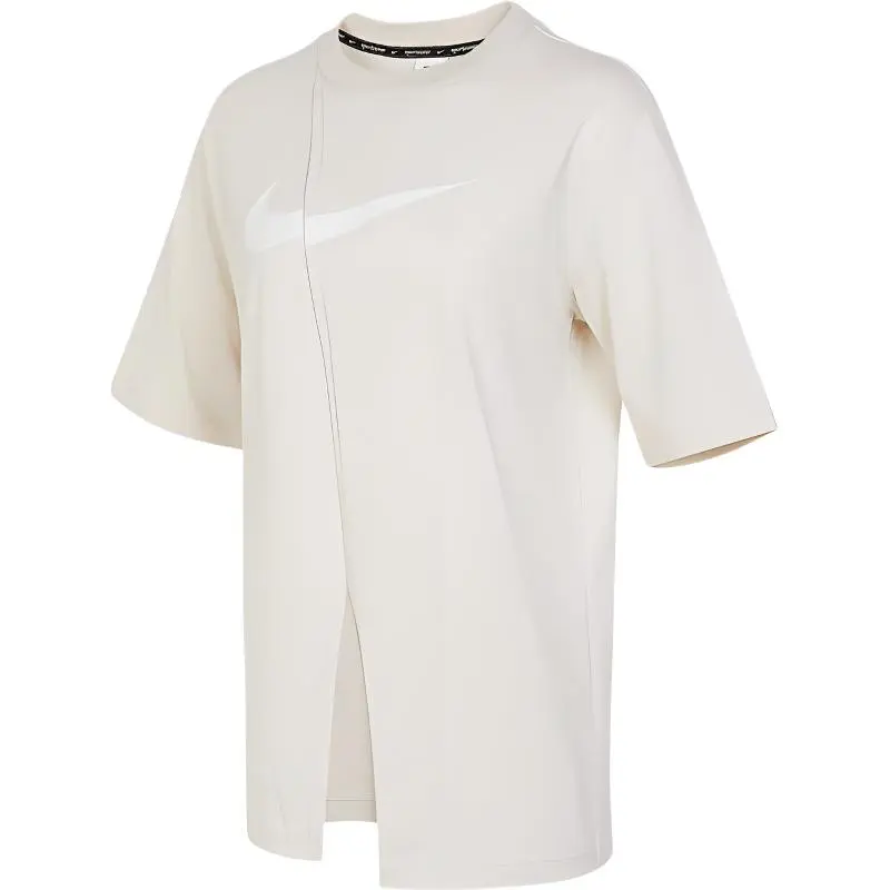 Nike T-Shirts Women's Beige Crew Neck Moderate Straight Fit