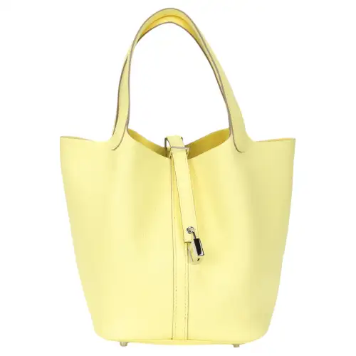 HERMES Picotin Lock Clemence Bullock Leather Basket Bag, Bucket Bag, Handbag 22 Women's 0Y Limoncello Lemon Yellow