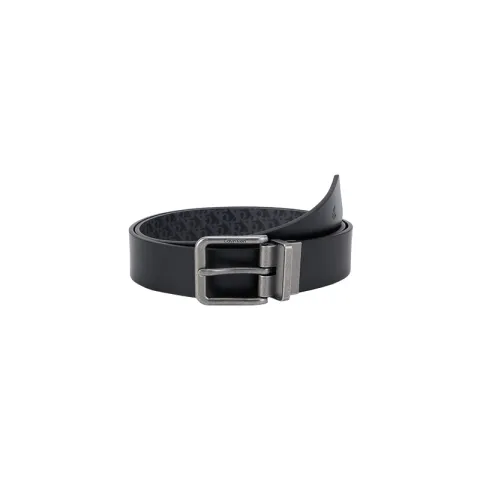 CALVIN KLEIN Split Cow Leather Belts Men's Space Black/Antique Silver Width 3.5cm