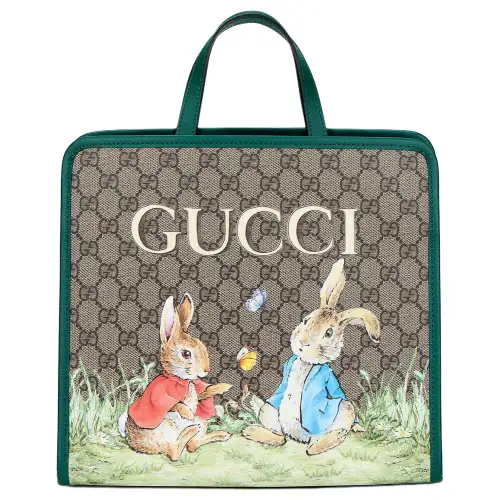 GUCCI Peter Rabbit Collaboration Canvas Tote Bag, Shopping Bag, Handbag Kids' Beige & Ebony