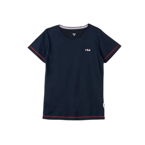 FILA T Shirts Women's Marine Blue Crew Neck Moderate Straight Fit
