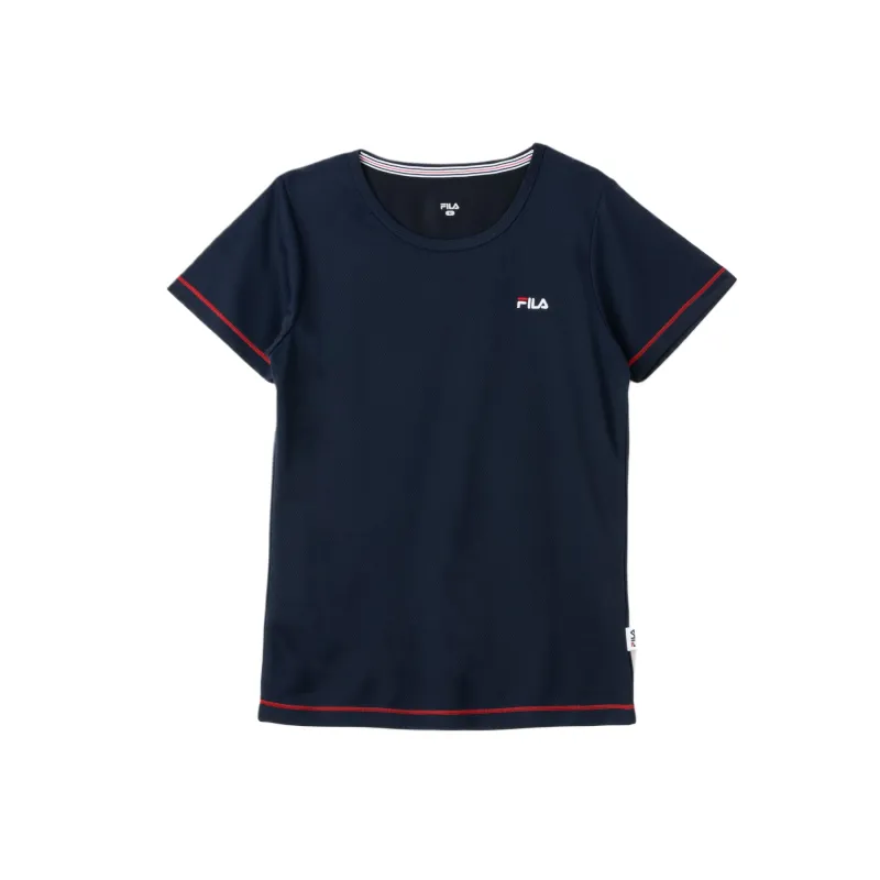 FILA T Shirts Women's Marine Blue Crew Neck Moderate Straight Fit