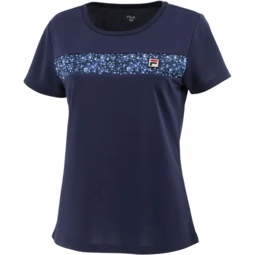 FILA T Shirts Women's Marine Blue Crew Neck Moderate Straight Fit