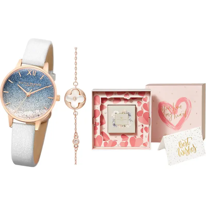 OLIVIA·BURTON Marine quartz watch strap, blue dial, retro women's watch, European style, quartz mechanism, four-leaf clover, light luxury style