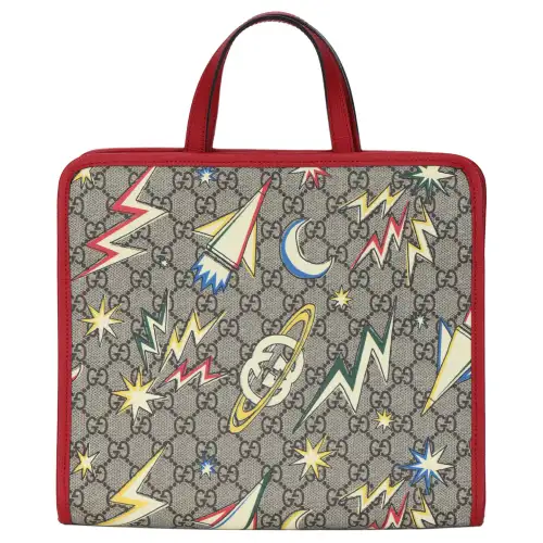 GUCCI Canvas With Leather Tote Bag, Shopping Bag, Handbag, Kids' Bag Kids' Ebony/Red