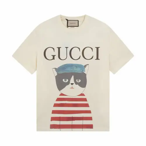 GUCCI T Shirts Unisex Hip Hop Cat Crew Neck Thin Straight Fit