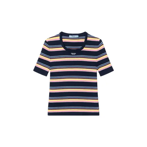 PRADA Striped Ribbed Crewneck Top