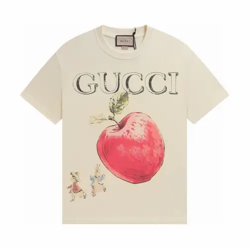 GUCCI T Shirts Unisex Apple Bunny Crew Neck Thin Straight Fit