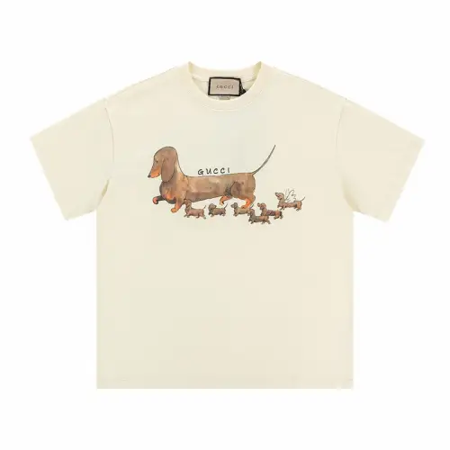 GUCCI T Shirts Unisex Dachshund Crew Neck Thin Straight Fit