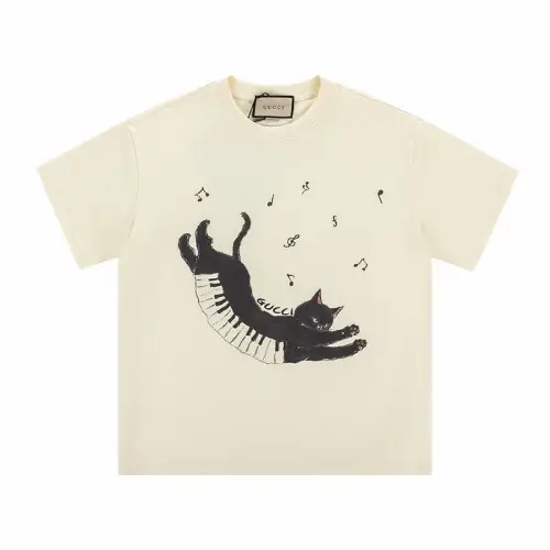 GUCCI T Shirts Unisex Beige Crew Neck Thin Straight Fit