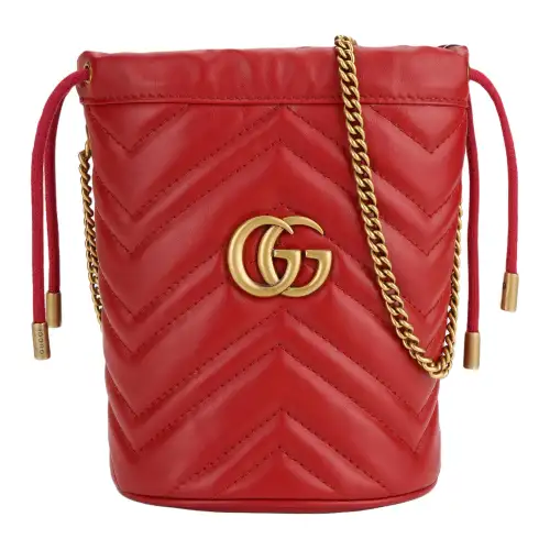 GUCCI GG Marmont Bucket Bag Mini Hibiscus Red