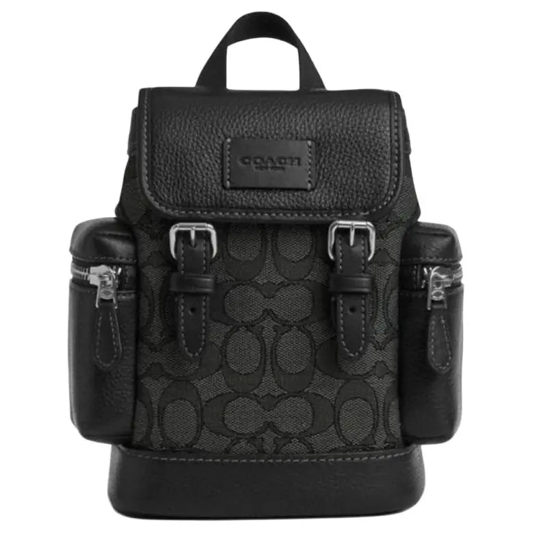COACH Sprint Iconic Jacquard Fabric Shoulder Bag, Crossbody Bag Mini Unisex Black Gray