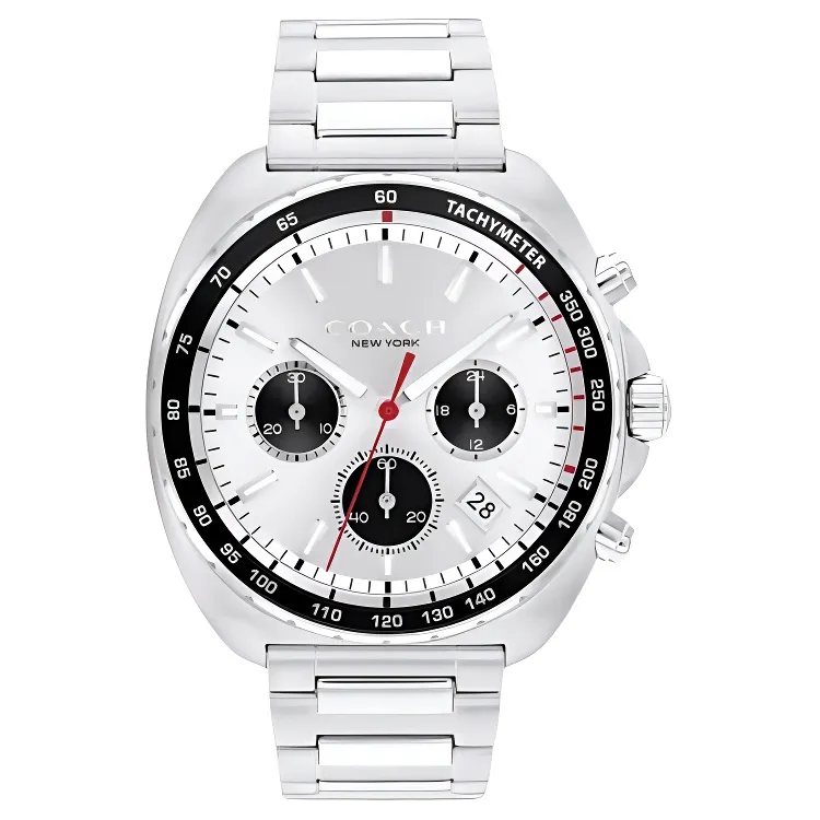 COACH Wrist Watches Quartz Movement Stainless Steel Strap 44mm White Dial Men's Watches 30m Water Resistant