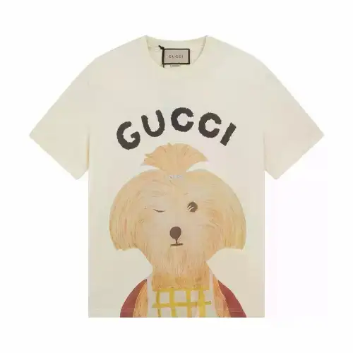 GUCCI T Shirts Unisex Hair Salon Dog Crew Neck Thin Straight Fit