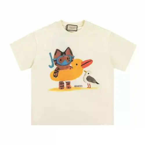 GUCCI T Shirts Unisex Diving Cat Crew Neck Thin Straight Fit