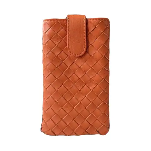 Bottega Veneta Solid Color Leather Coin Purse Regular Women's Orange