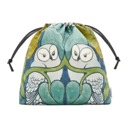 LOEWE Canvas With Leather Drawstring Bag, Handheld Coin Toiletry Bag Small Women's Green