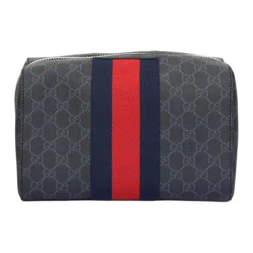 GUCCI Canvas With Leather Clutch, Makeup Bag, Storage & Toiletry Bags Unisex Black/Gray