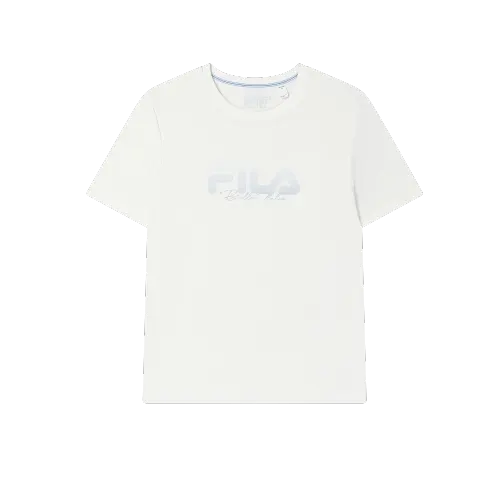 FILA WHITE T Shirts Women's Cloud White WT Crew Neck Moderate