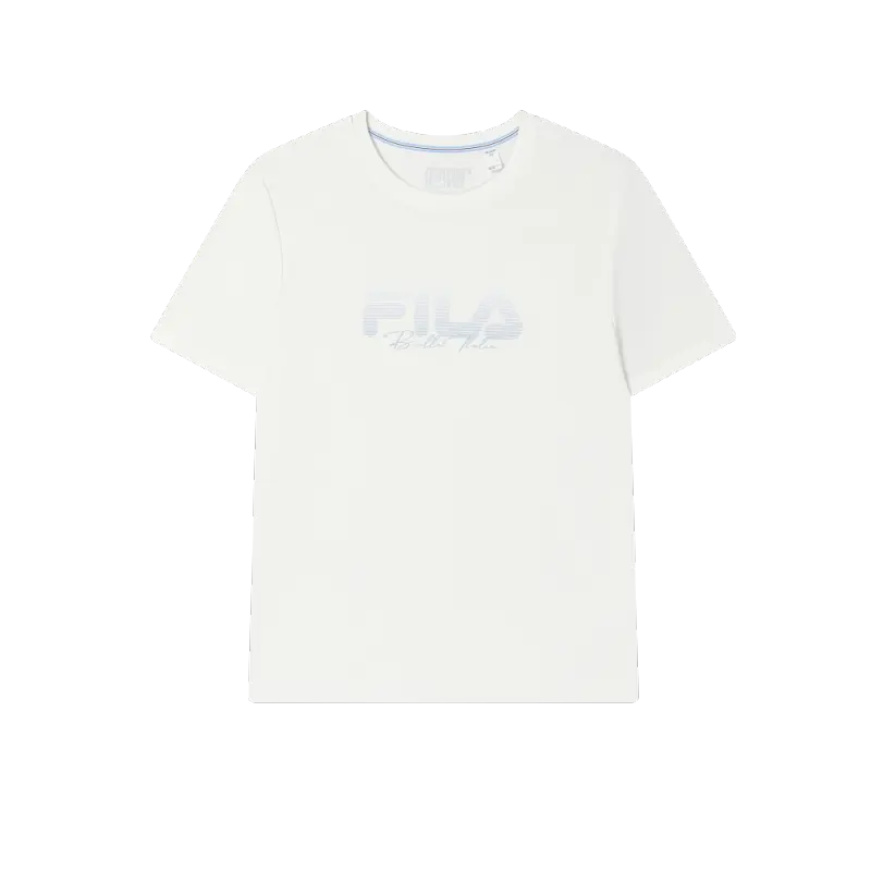 FILA WHITE T Shirts Women's Cloud White WT Crew Neck Moderate