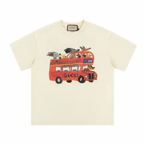 GUCCI T Shirts Unisex Bus Dog Crew Neck Thin Straight Fit